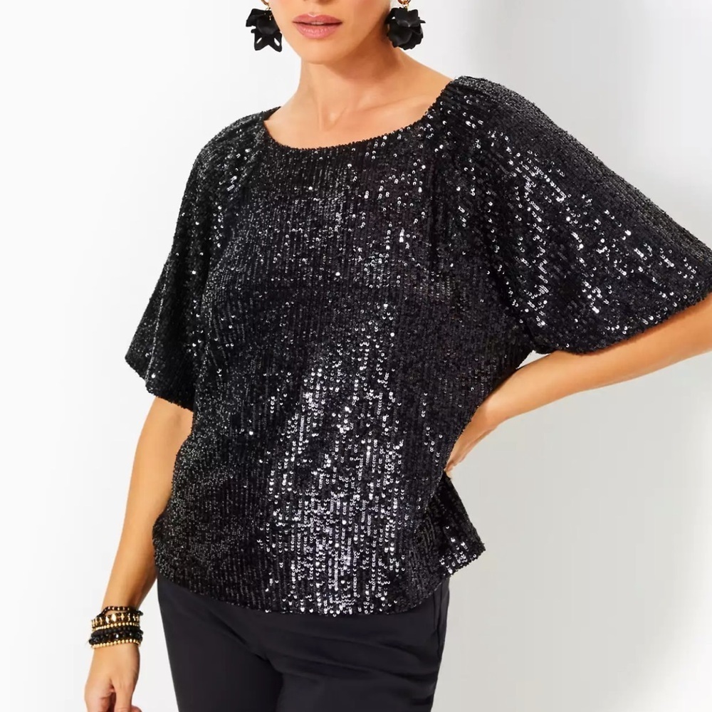 Lilly Pulitzer Size XL Cressida Sequin Knit Top Noir Treasure Box